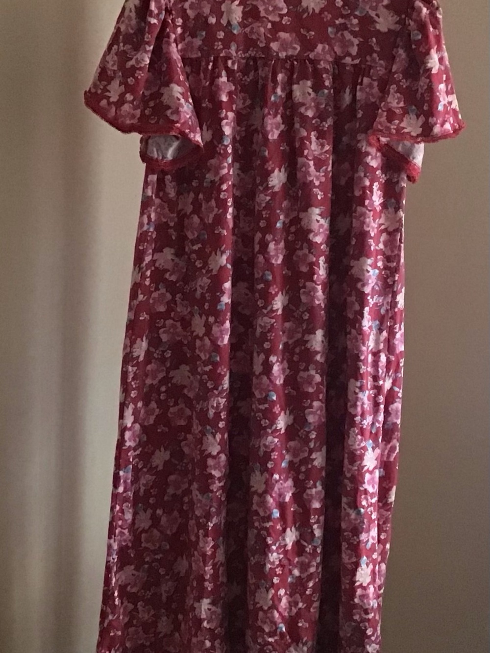 Women's Pink Floral Nightgown with Flutter Sleeves